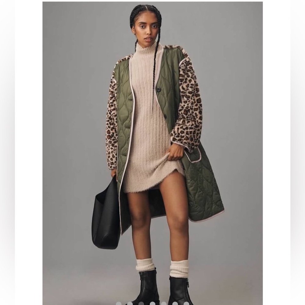 Anthropology color block long quilted coat